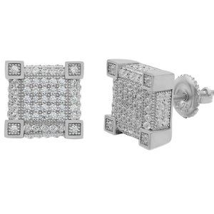 Harlembling Silver Diamond Hip Hop Earrings Studs